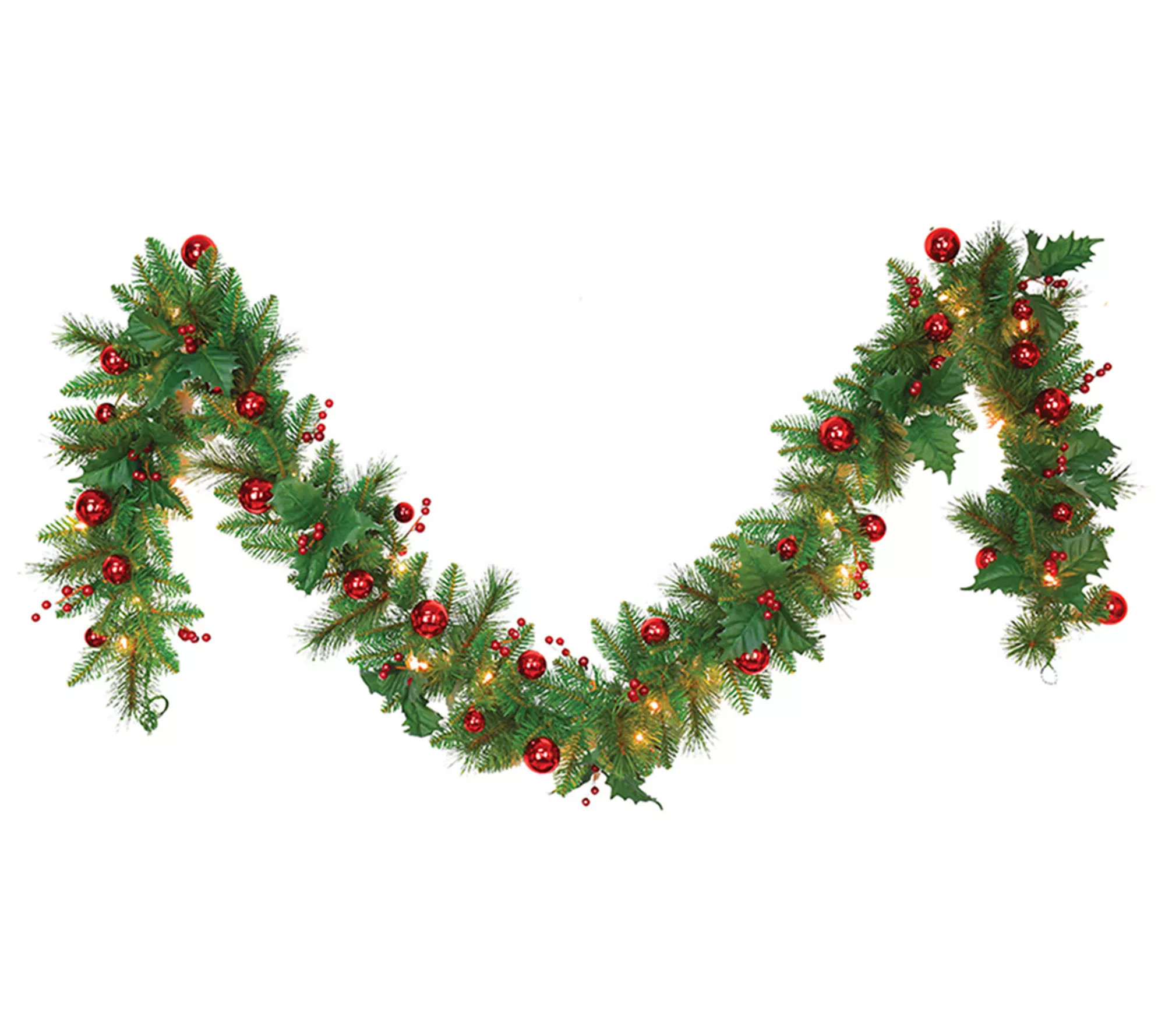 SW 10"x9' garland with red balls/berries - QVC.com | QVC