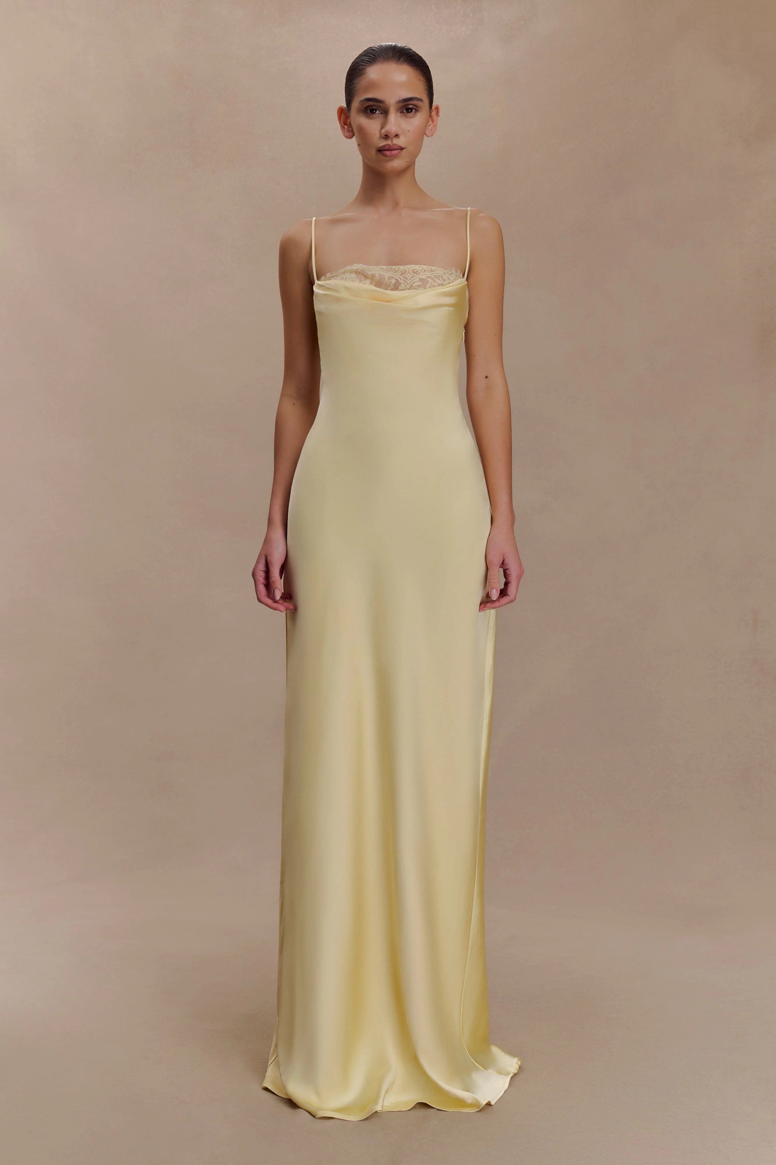 Isadora Lace & Satin Maxi Dress - Lemon | MESHKI US