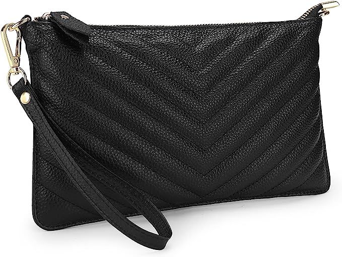 YALUXE Clutch Wristlet Women's Real Leather Large RFID Blocking Wallet with Shoulder Chain | Amazon (US)