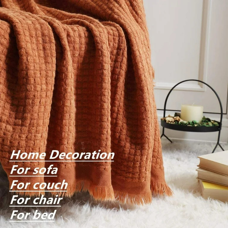 CREVENT Farmhouse Rust Knit Throw Blanket for Couch Sofa Chair Bed Home Decoration, Soft Warm Coz... | Walmart (US)