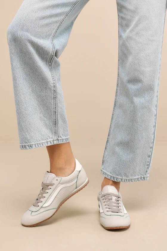 Super Lowpro Taupe Mist and Sea Green Leather Sneakers | Lulus