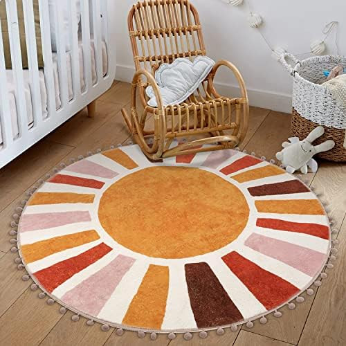 LIVEBOX Retro Sun Round Rug 2.3 ft,Colorful Boho Rug for Bathroom, Small Circle Rug Non-Slip Thro... | Amazon (US)