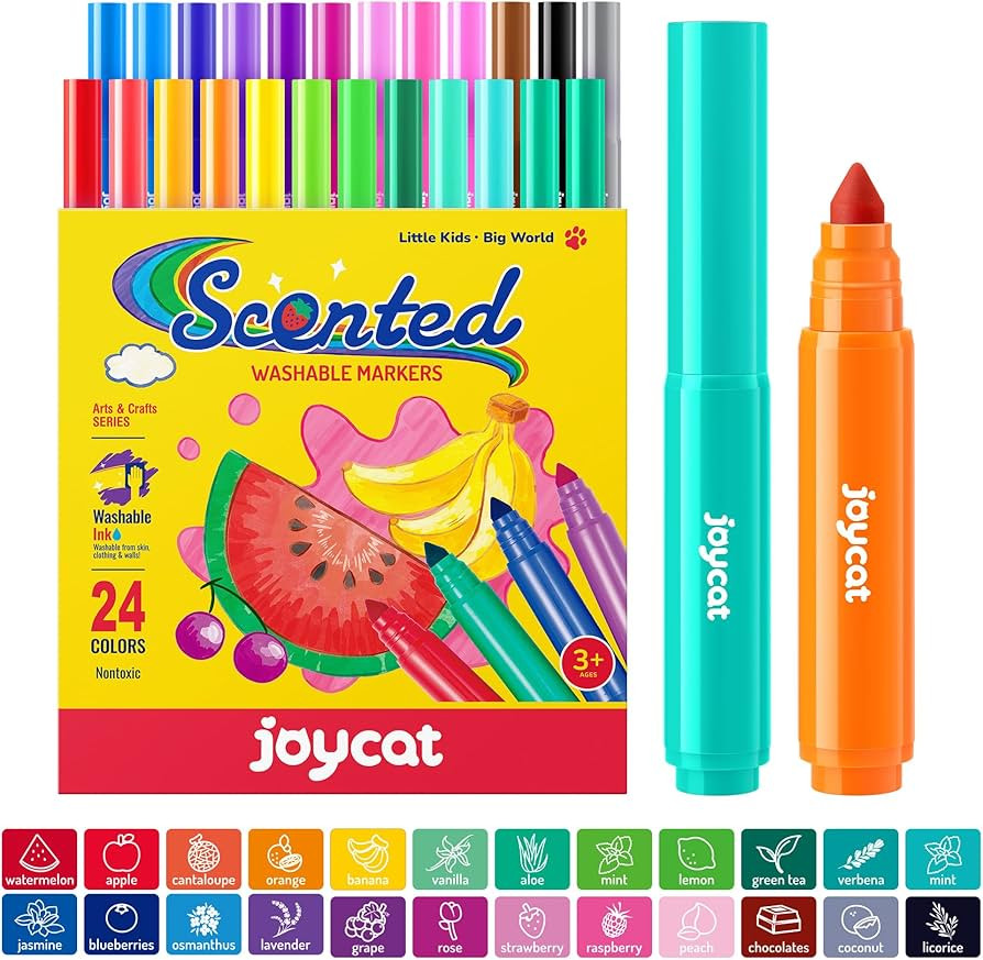 JoyCat Scented Washable Markers For kid, 24 Vibrant Colors with Fun Scent-Chunky Nip for Easy Gri... | Amazon (US)