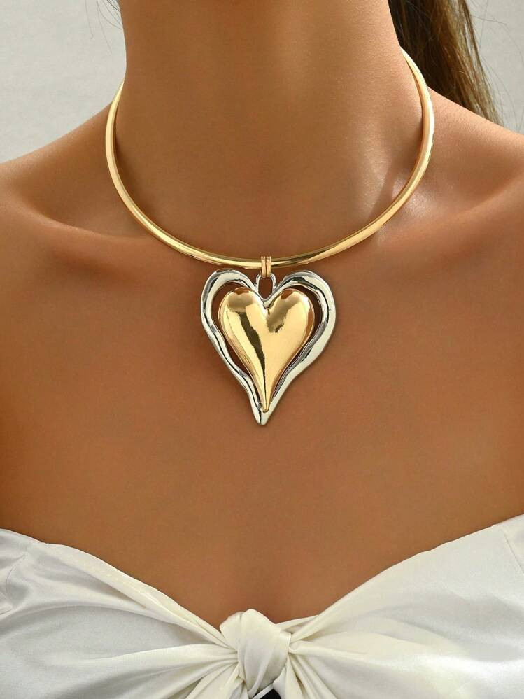 Gold And Silver Heart Necklace  | SHEIN