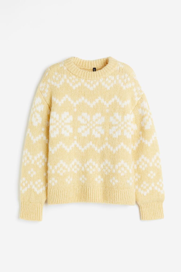 Oversized Jacquard-knit Sweater - Light yellow/patterned - Ladies | H&M US | H&M (US + CA)