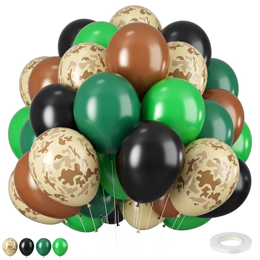 Green and Brown Balloons, Camouflage Balloon 12inch Camo Balloons Green Black Brown Cream Dark Ba... | Amazon (US)