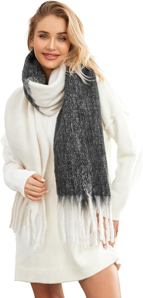 Yoawdats Women Winter Warm Scarf Elegant Contrast Color Tasseled Shawl Wrap Long Stoles Oversized... | Amazon (US)