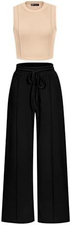 PRETTYGARDEN Women's Summer 2 Piece Loungewear Set Cropped Tank Top Wide Leg Sweatpants Tracksuit... | Amazon (US)