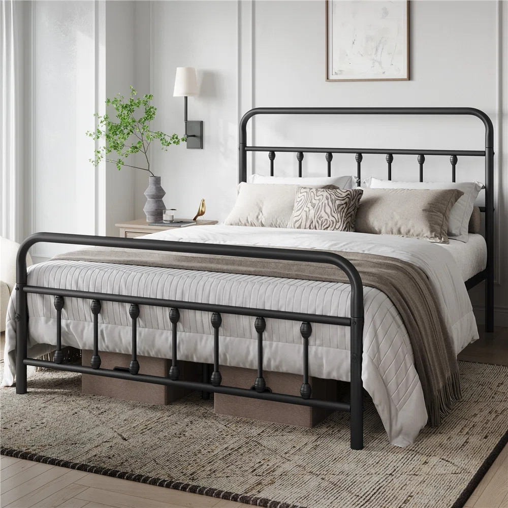 Classic Iron Platform Bed with High Headboard and Footboard | Wayfair North America