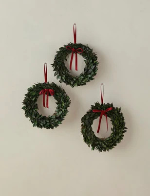 Preserved Mini Myrtle Wreaths with Velvet Ribbon (Set of 3), Blue | Lulu and Georgia 
