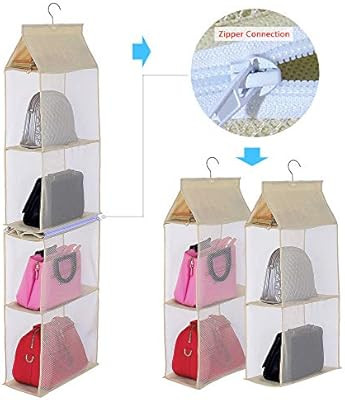KEEPJOY Closet Purse Organizer, Hanging Handbag Organizer for Closet with 4 Large Heavy-Duty Mesh... | Amazon (US)