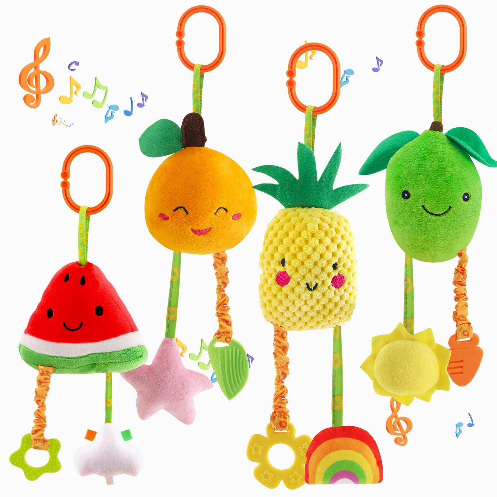 KAKIBLIN Baby Hanging Rattle Toys, 4 Pack Car Seat Stroller Toys Soft Squeaky Toy for Baby Newbor... | Amazon (US)
