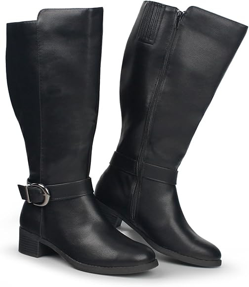 Hawkwell Women's Extra Wide Calf Pull On Side Zipper Knee High Boots | Amazon (US)