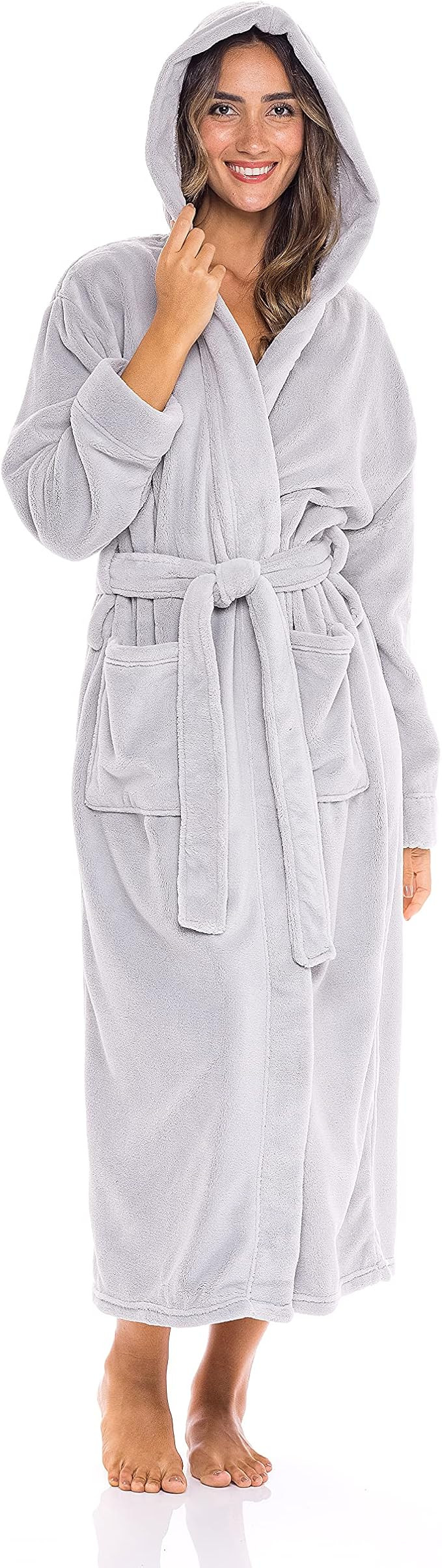 Alexander Del Rossa Women's Robe, Plush Fleece Long Hooded Bathrobe for Winter | Amazon (US)