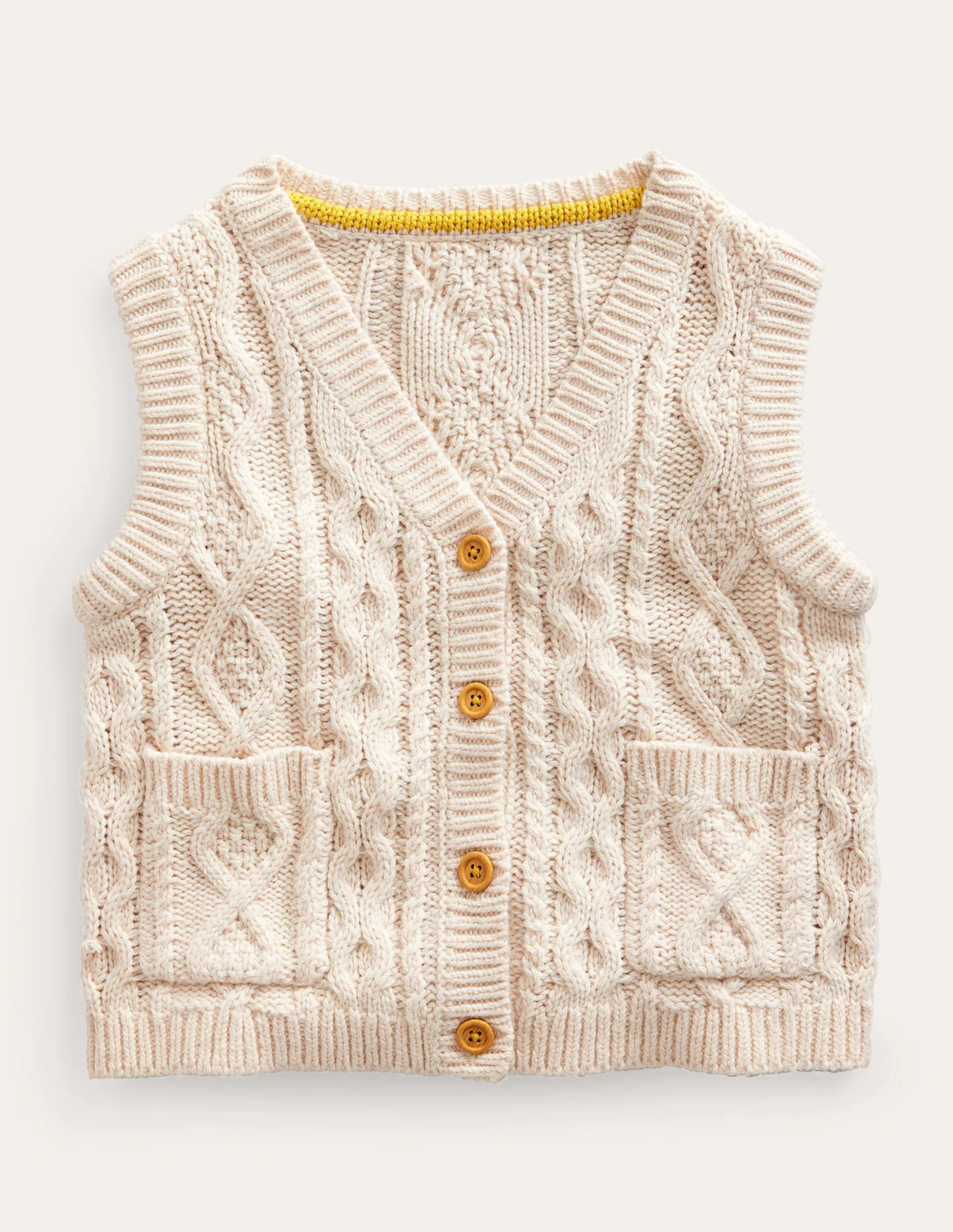 Cable Knitted Waistcoat - Ecru Marl | Boden (UK & IE)