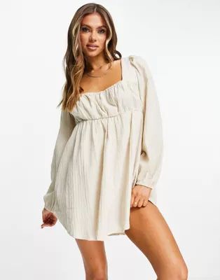 ASOS DESIGN square neck milkmaid beach cover up in oatmeal | ASOS (Global)