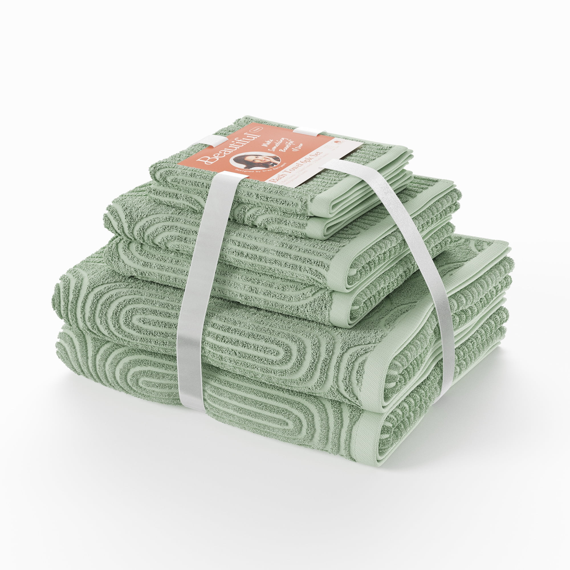 Beautiful Textured 6pk Towel Set, Contains 2 Bath, 2 Hand, 2 Wash - Sage Green by Drew Barrymore | Walmart (US)