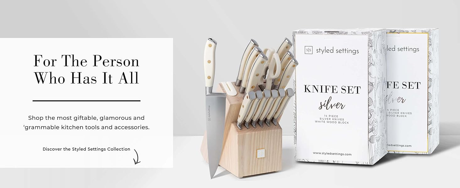 Styled Settings White Knife Set with Block and Sharpener - 14 Piece Ultra-Sharp High Carbon Stain... | Amazon (US)