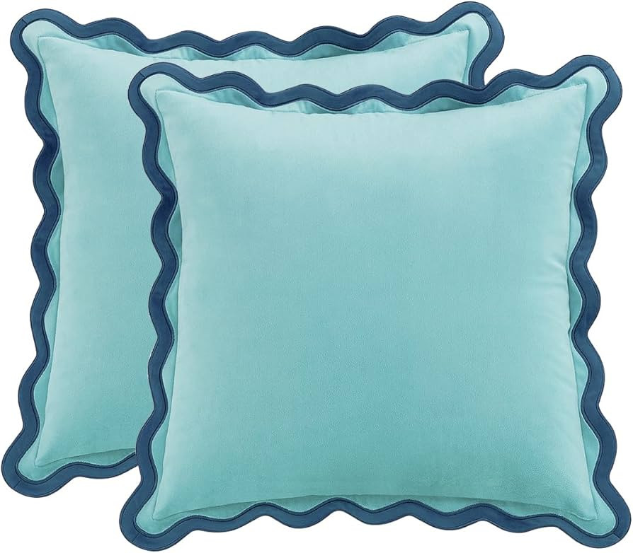 MONDAY MOOSE Decorative Throw Pillow Covers Cushion Cases, Set of 2 Soft Velvet Scalloped Wavy Ed... | Amazon (US)