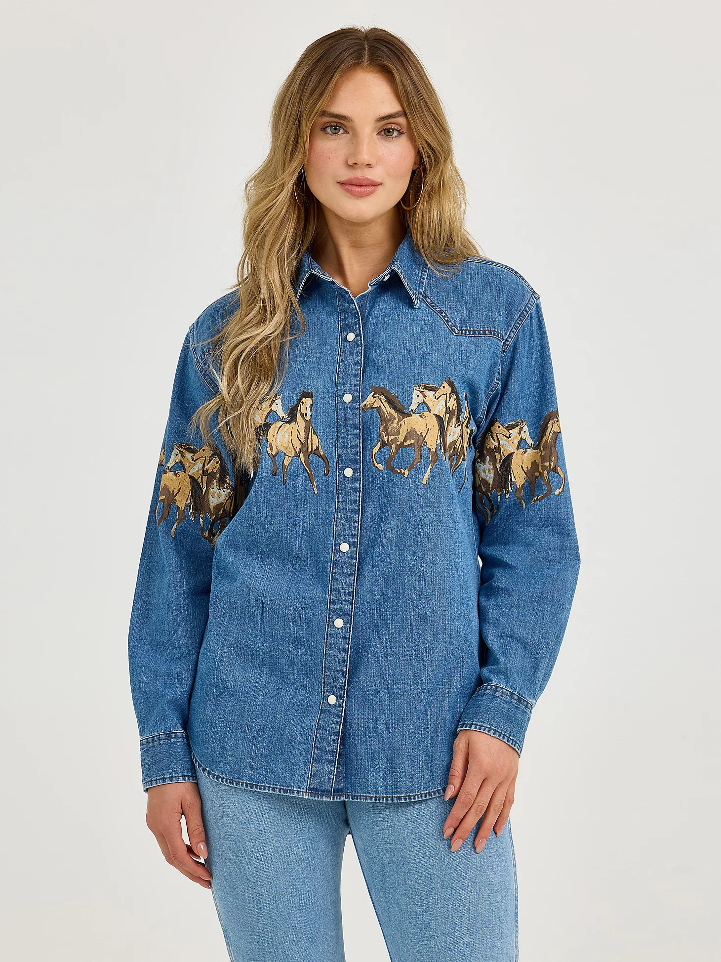 Women's Wrangler Horses Boyfriend Western Snap Shirt | Wrangler