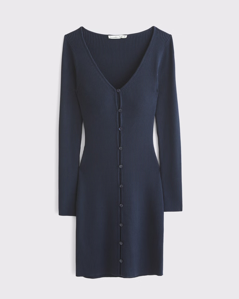 Long-Sleeve Deep-V Mini Sweater Dress | Abercrombie & Fitch (US)