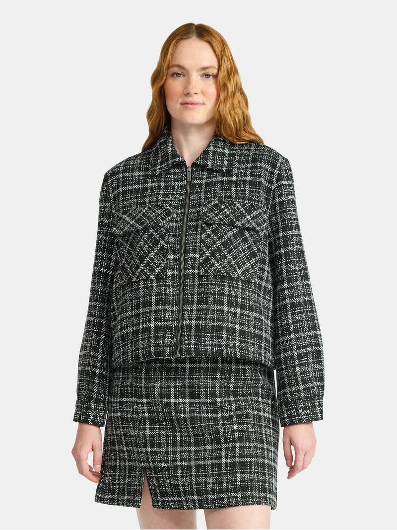 Time and Tru Women's Tweed Zip Jacket, Midweight, Sizes XS-XXXL | Walmart (US)