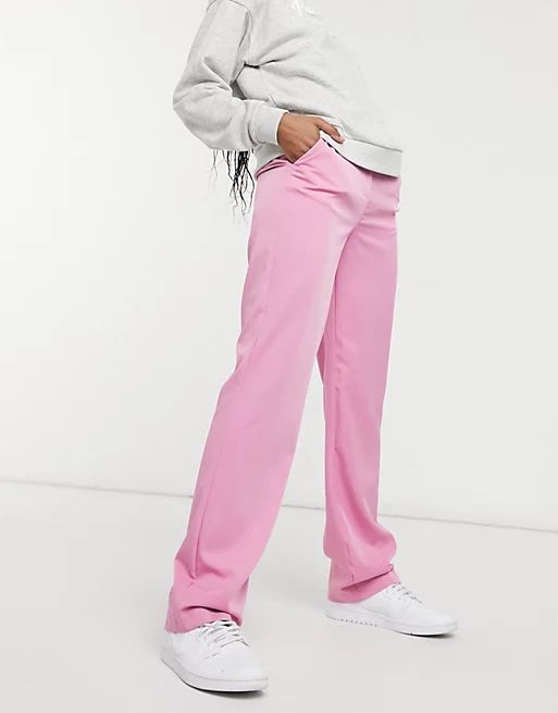 Vila tailored high waisted trousers in pink | ASOS | ASOS (Global)