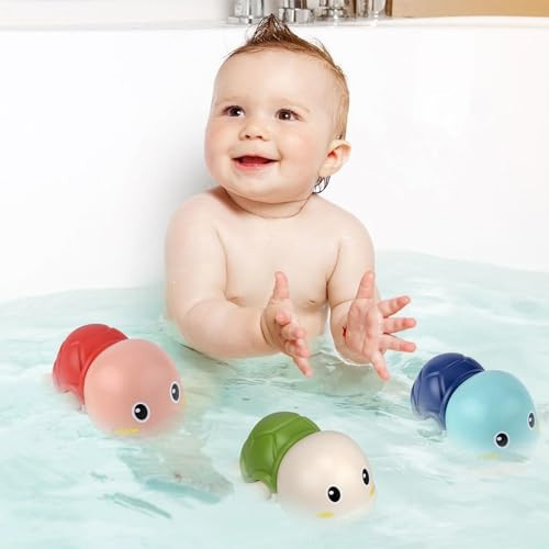 TYJHAFN Baby Bath Toys-Wind up Turtle Bathtub Toys,Toy for Babies 6-12 Months, Mold Free Bath Toys Baby Shower Bathtime Fun Pool Toys for Toddlers,Gift for 1 2 3 4 Year Old Boys Girls | Amazon (US)