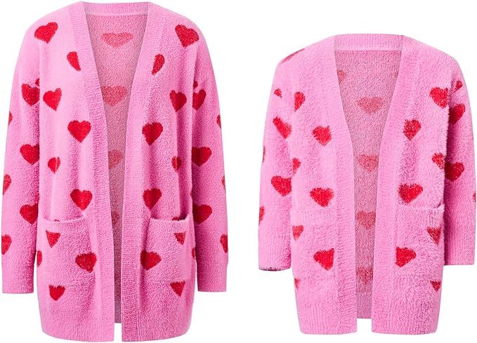 Mother and Me Matching Outfits Heart Sweater Cardigan Valentines Day Clothes Long Sleeve Sweater ... | Amazon (US)