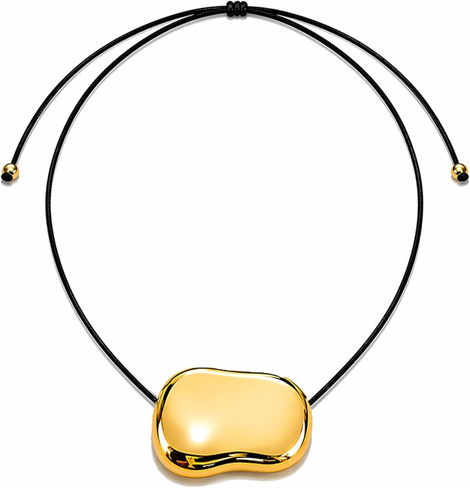 18k Gold Bean Pendant - 316L Stainless Steel Layered Necklace, Hypoallergenic Adjustable Black Co... | Amazon (US)