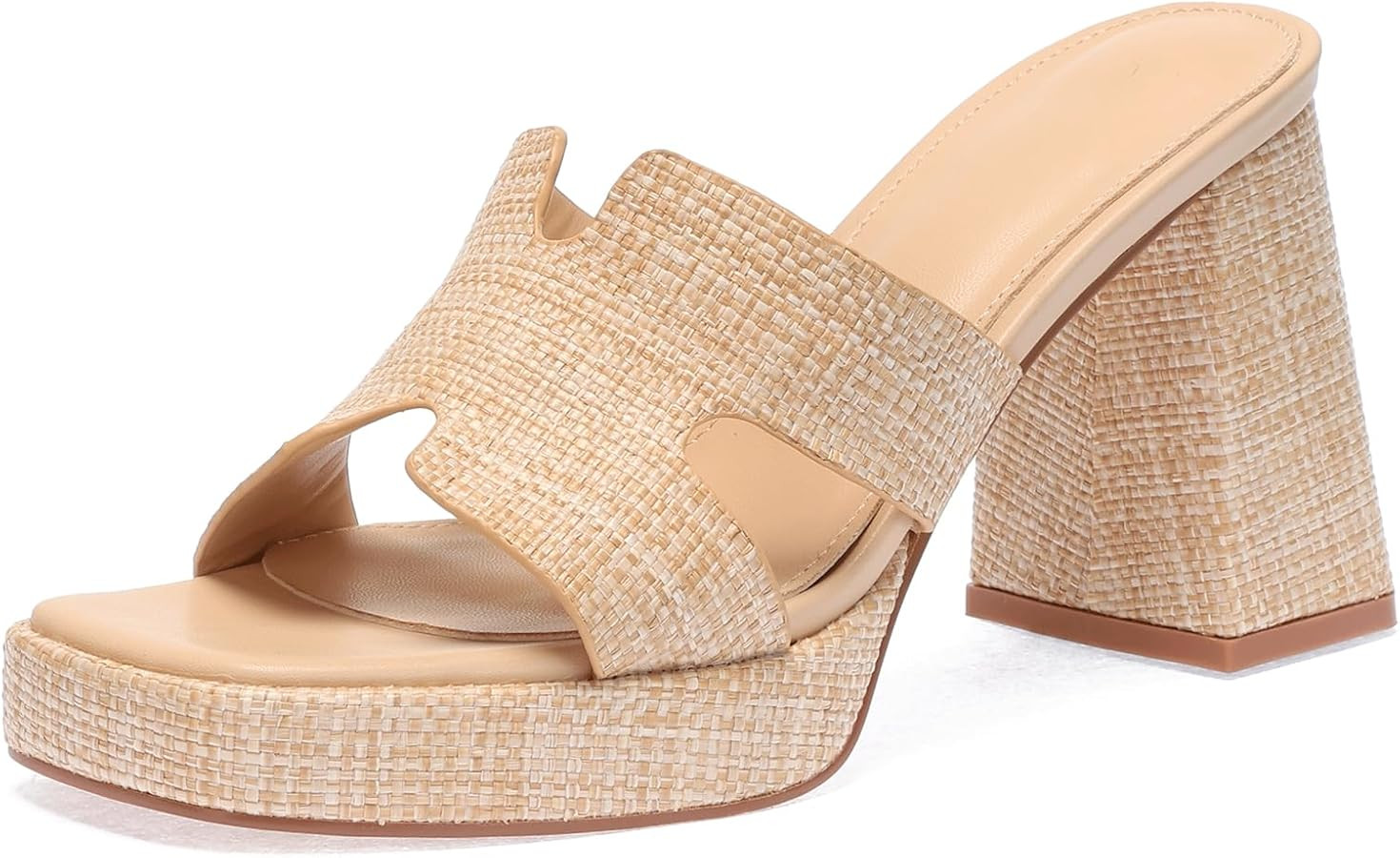 Monrovia Raffia Heeled Sandals for Women，Platform Wedge Slip On Block Heel, Dressy Summer Open ... | Amazon (US)