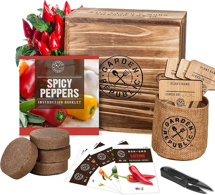 Indoor Pepper Seed Starter Kit – Pepper Growing Kit with 4 Non-GMO Hot Pepper Seeds, Wood Plant... | Amazon (US)