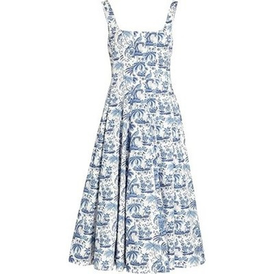 Staud Women's Wells A-Line Sleeveless Midi Dress, China Blue Toile | eBay | eBay US