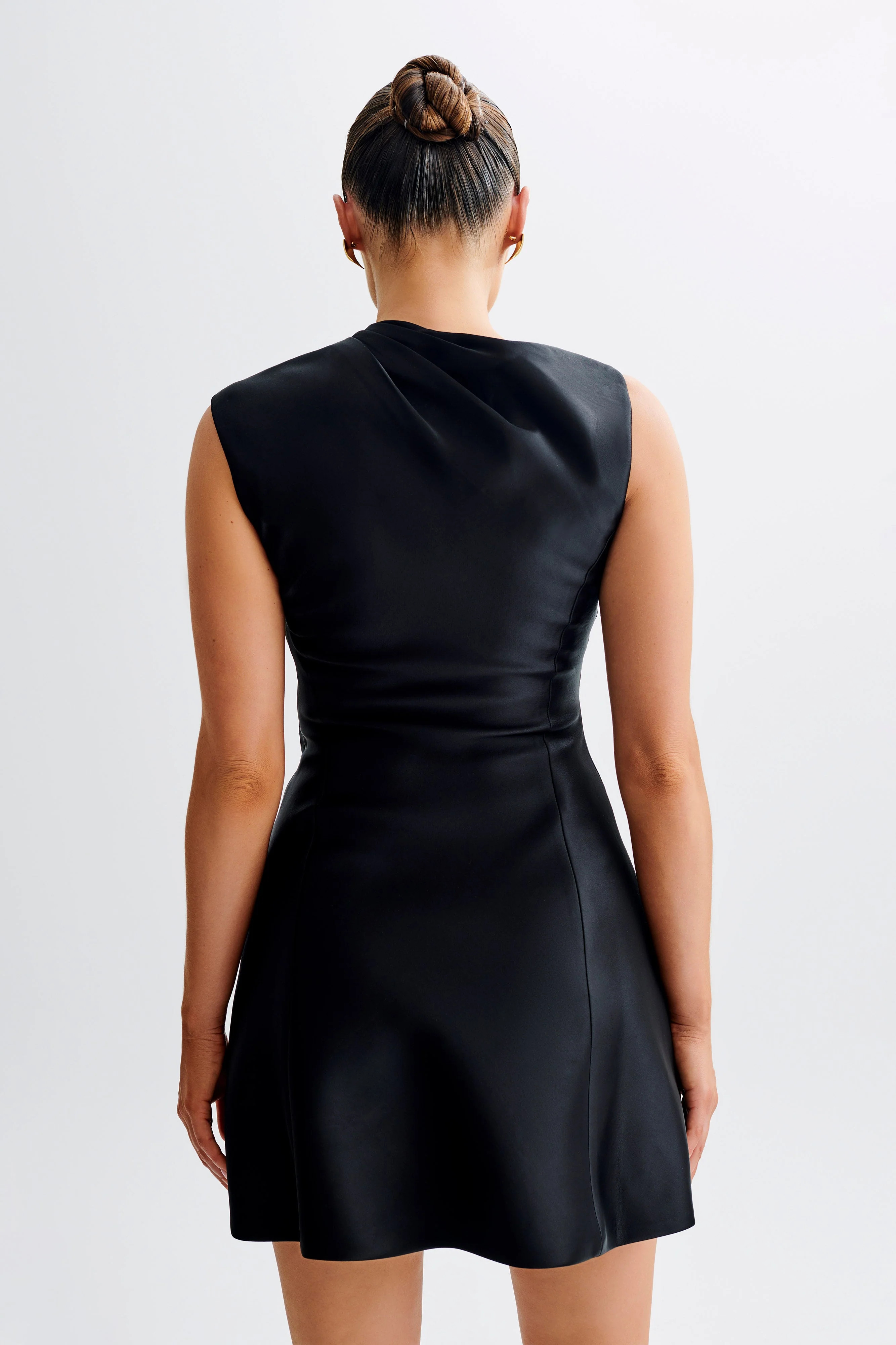 Granger Satin Structured Mini Dress - Black | Meshki (APAC)