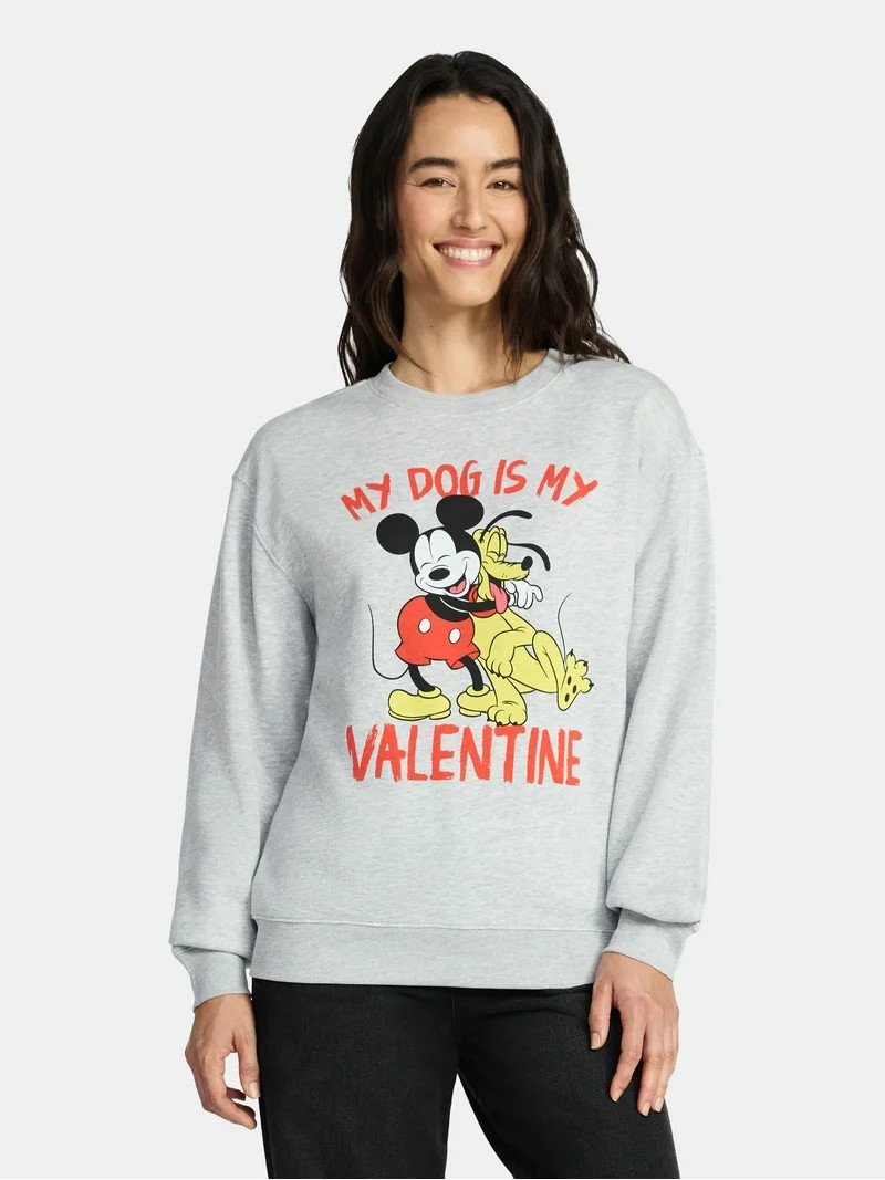 Mickey Mouse Women's My Dog Is My Valentine Graphic Sweatshirt with Long Sleeves, Sizes XXS-XXL | Walmart (US)