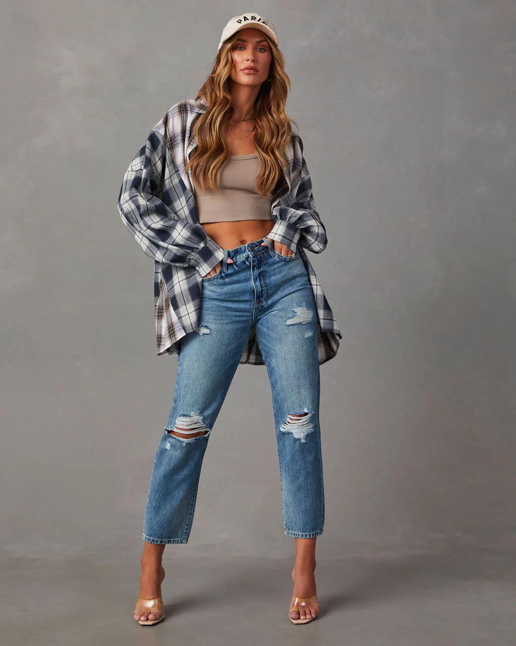 Axton Oversized Plaid Button Down Top | VICI