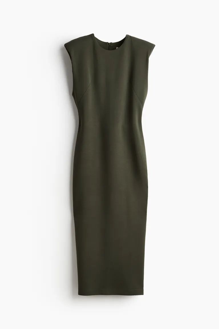 Shoulder-pad Midi Dress - Dark green - Ladies | H&M US | H&M (US + CA)