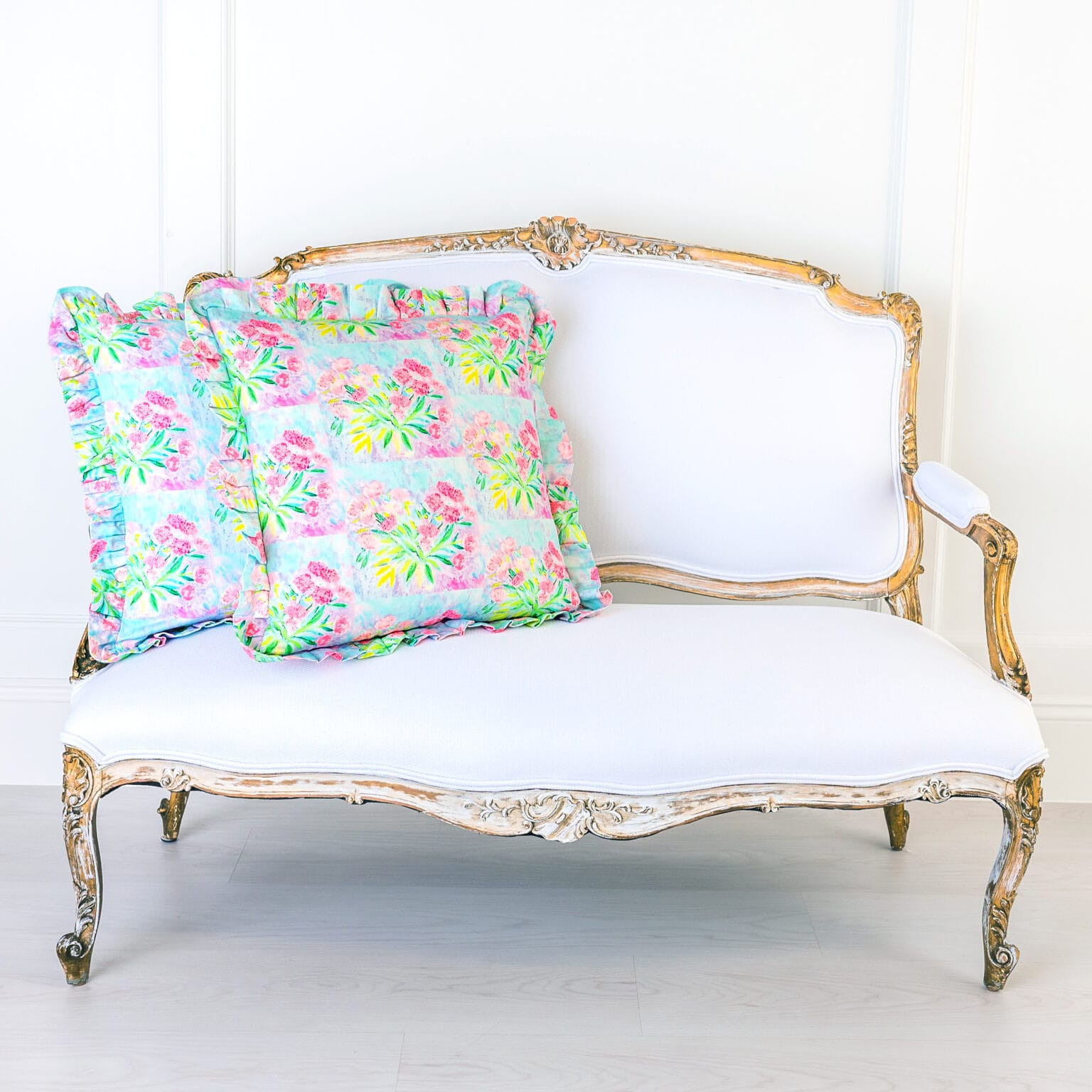 Pair of Pink Peony 20″ Square Decorative Ruffled Pillow Covers | EVELYN & KATE (US)