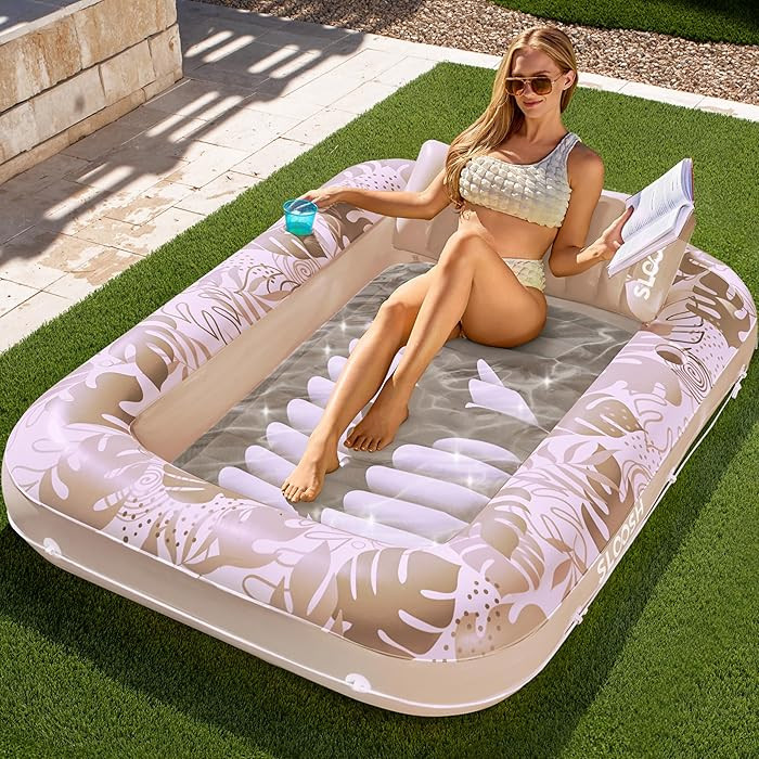 SLOOSH Inflatable Tanning Pool Lounger Float, 70" x 46" Pool Floats Adult with Pillow, 4 in 1 Sun... | Amazon (US)