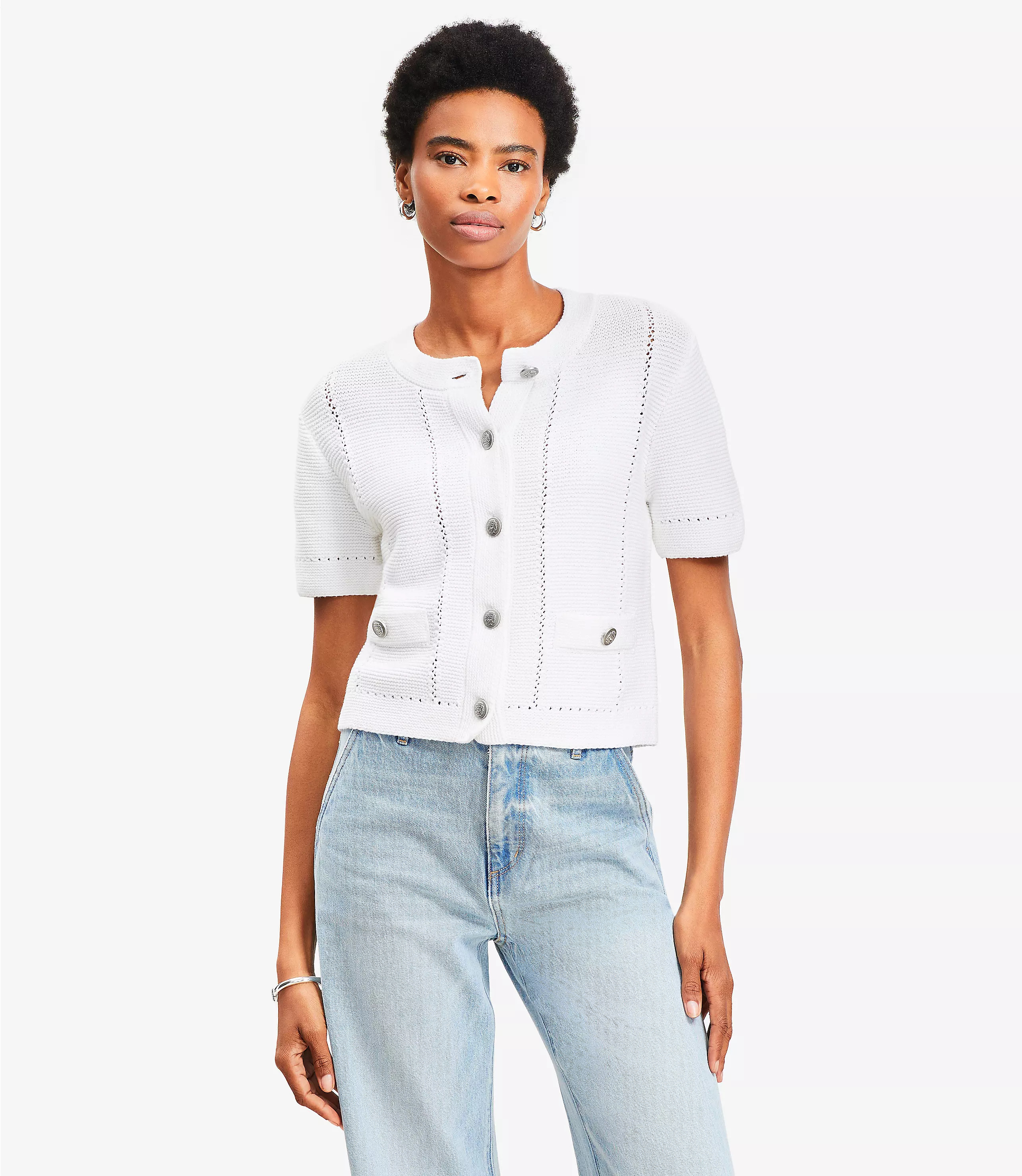 Link Stitched Sweater Jacket | LOFT