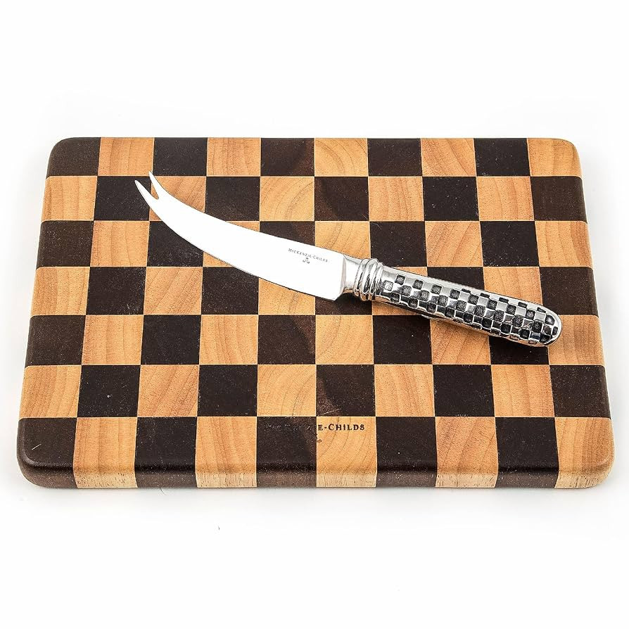 MACKENZIE-CHILDS Check Cheese Board Set, Wooden Cheese Board and Cheese Knife Set, 8- by 12-Inch ... | Amazon (US)