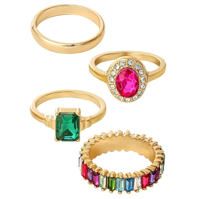 Jessica Simpson  Multi Colored CZ Ring Set, Set of 4 | Walmart (US)