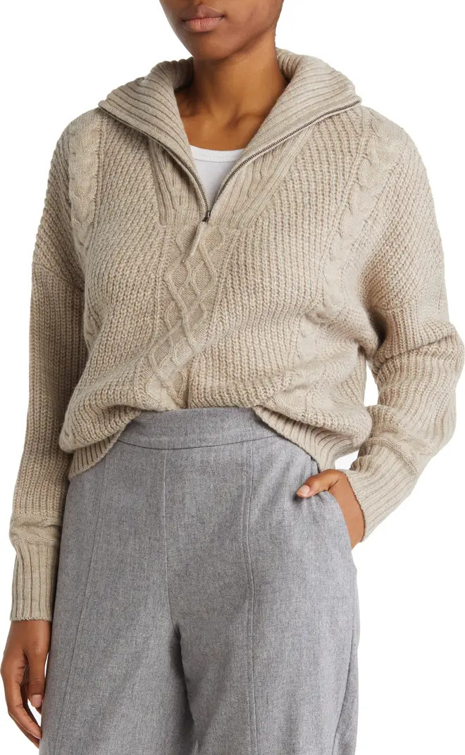 360 CASHMERE Capri Cable Knit Quarter-Zip Sweater | Nordstromrack | Nordstrom Rack