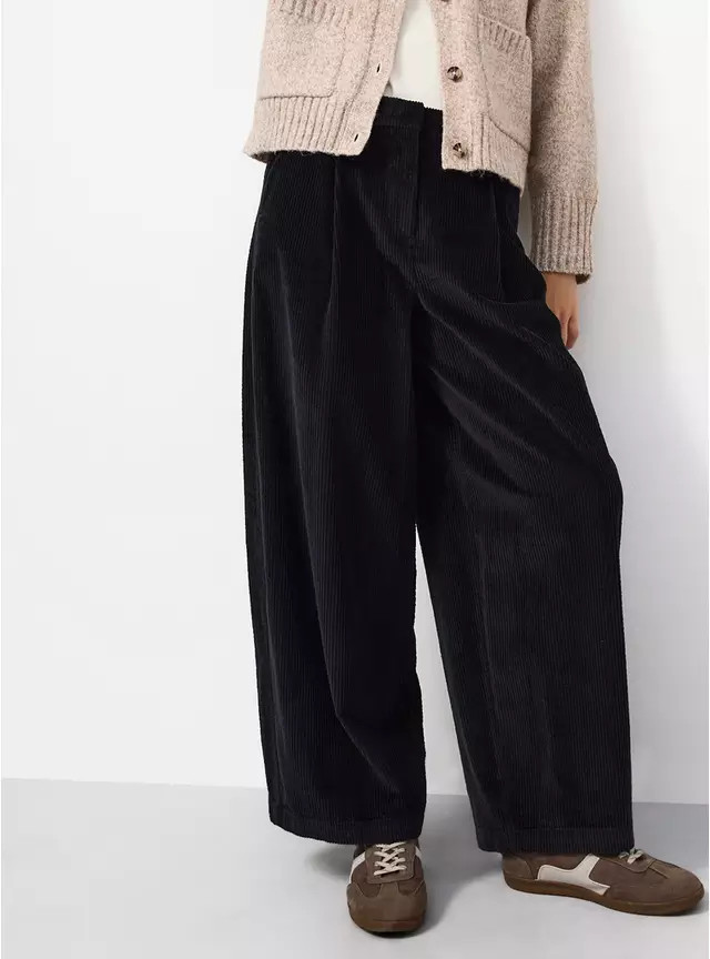 Buy Grey Relaxed Barrel Pleated Corduroy Trousers 14 | Trousers | Tu | Tu Clothing
