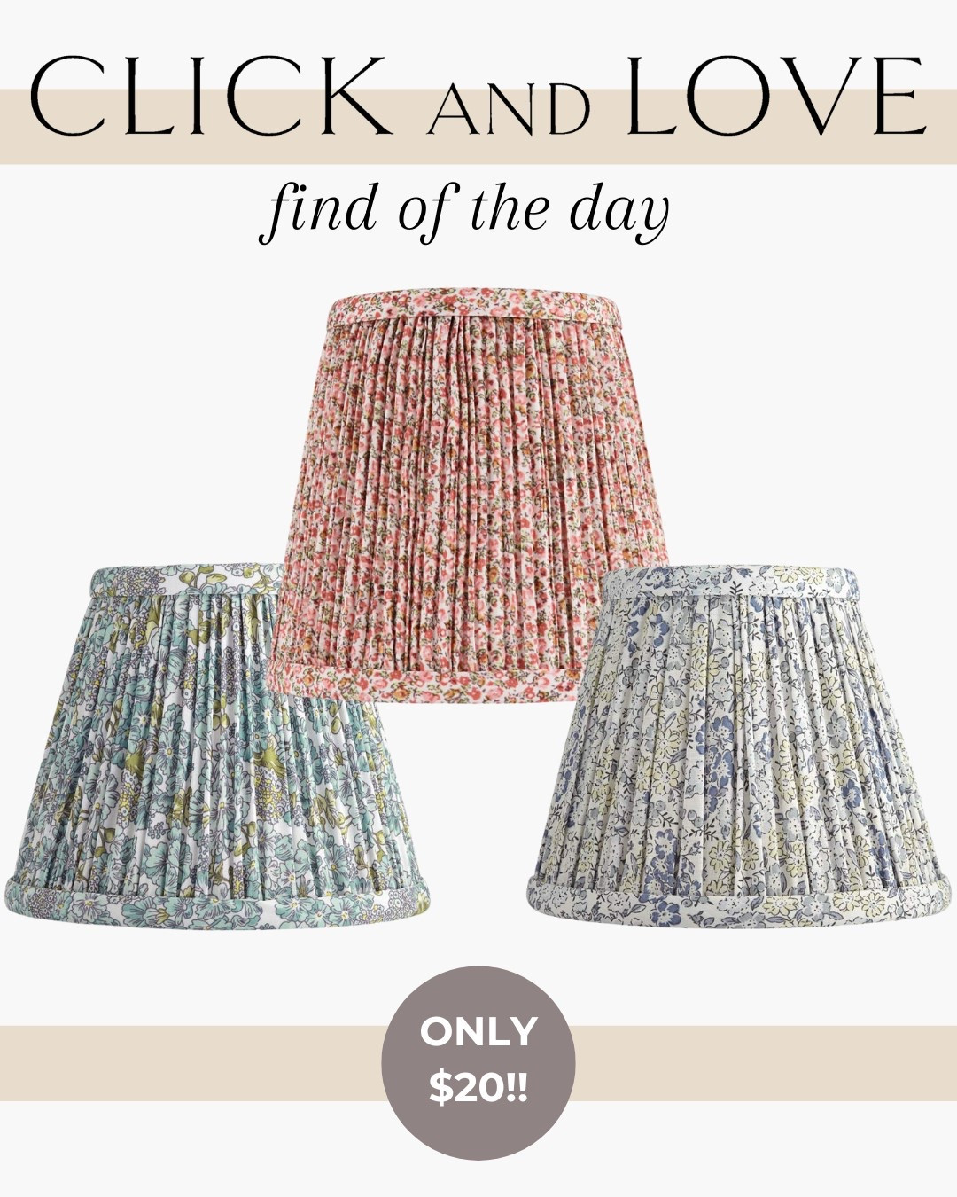How cute is this mini pleated lampshade?! This is an amazing look for less find. I can’t believe the price! Lots of patterns and sizes to pick from 🌸

Lamp decor, lampshade, bedroom lamp, living room lamp, dining room lamp, nursery lamp, pleated lamp shade, floral lampshade, grandmillennial style, Living room, bedroom, guest room, dining room, entryway, seating area, family room, Modern home decor, traditional home decor, budget friendly home decor, Interior design, shoppable inspiration, curated styling, beautiful spaces, classic home decor, bedroom styling, living room styling, style tip, dining room styling, look for less, designer inspired

#LTKFindsUnder50 #LTKStyleTip #LTKHome