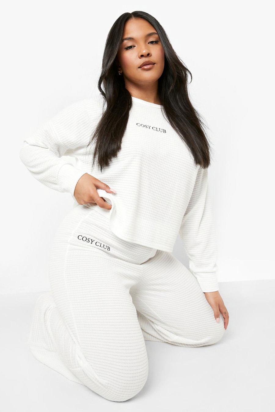 Plus Cosy Club Printed Waffle Lounge Set | Boohoo.com (US & CA)