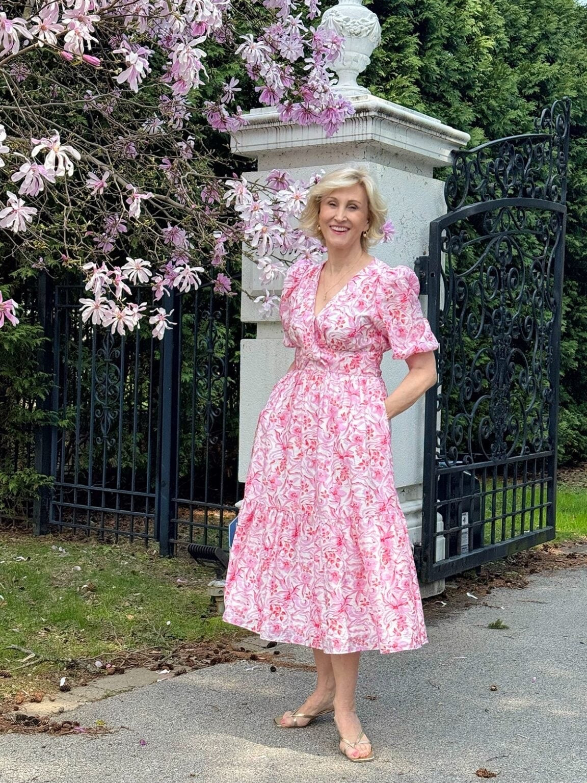 This dress just feels like spring in outfit form 🌸💕 The soft pink print, the flowy fit, and blooming trees in the background made this one of those moments I wanted to bottle up forever. Sometimes all you need is a pretty dress and a sunny afternoon.

#LTKgrwm #LTKSeasonal #LTKOver40