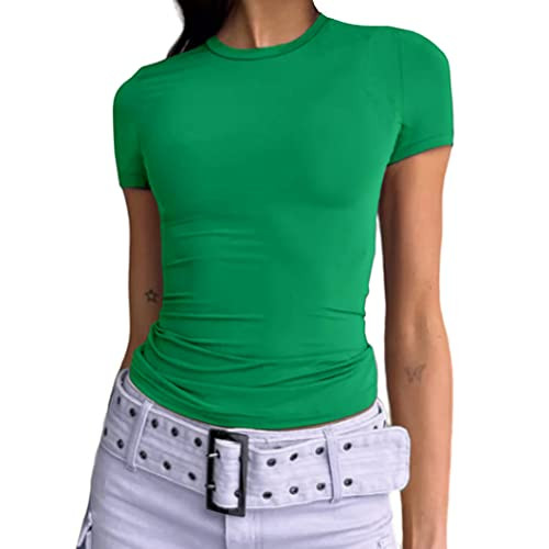 Dwnval Womens Classic Short Sleeve Summer TOS Crew Neck Slim Fit Crop T Shirt(Light Yellow, M) at... | Amazon (US)