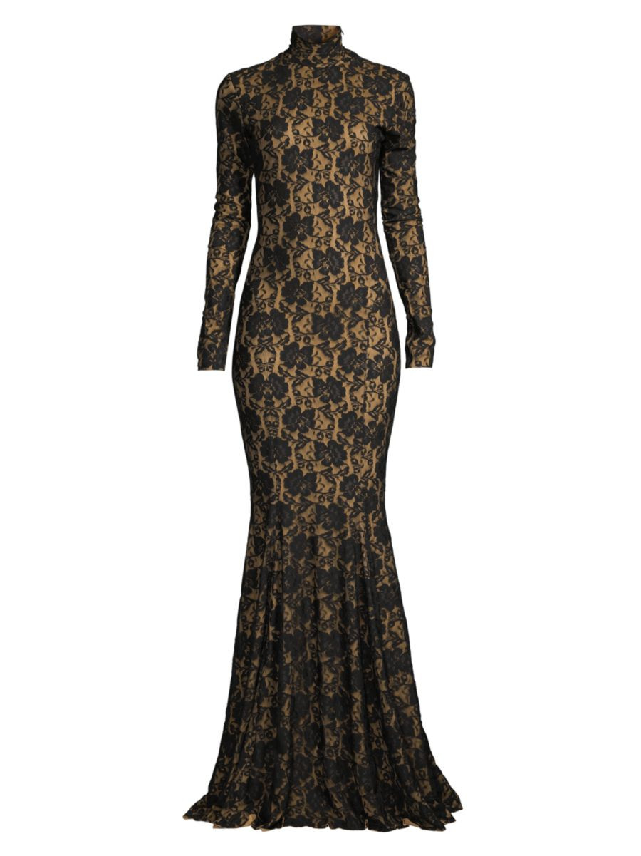 Floral Lace & Open Back Gown | Saks Fifth Avenue