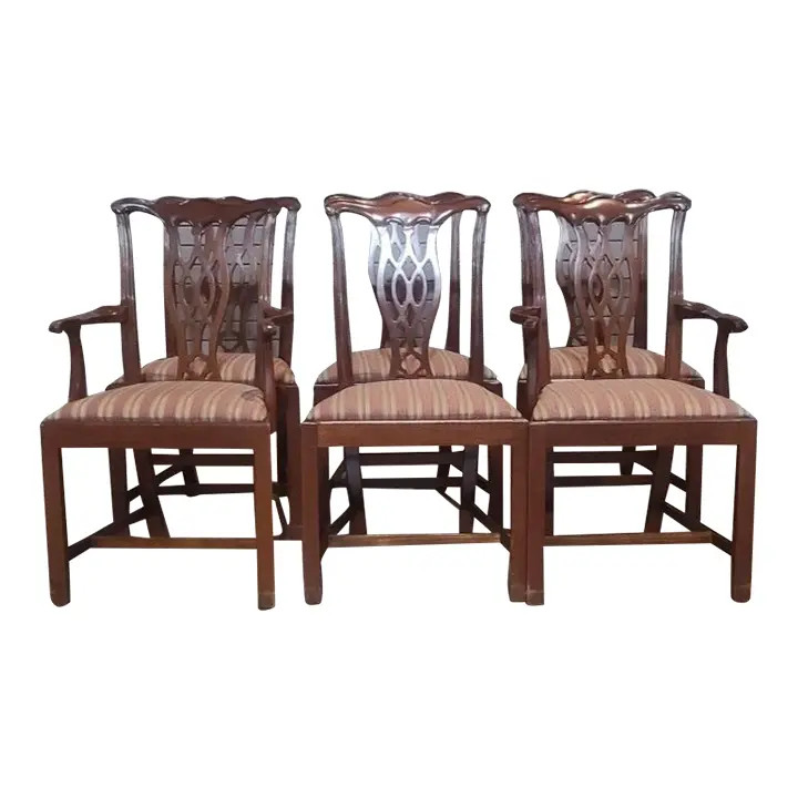 Late 20th Century Set of 6 Hickory Chair Chippendale Style Solid Mahogany Dining Chairs | Chairish